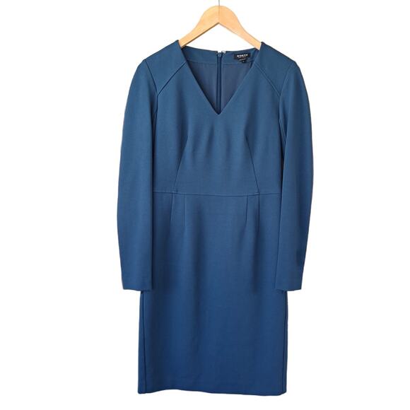 WORTH Long Sleeve Sheath Dress Size 4 Peacock Blue Ponte V-neck Workwear - Picture 5 of 10